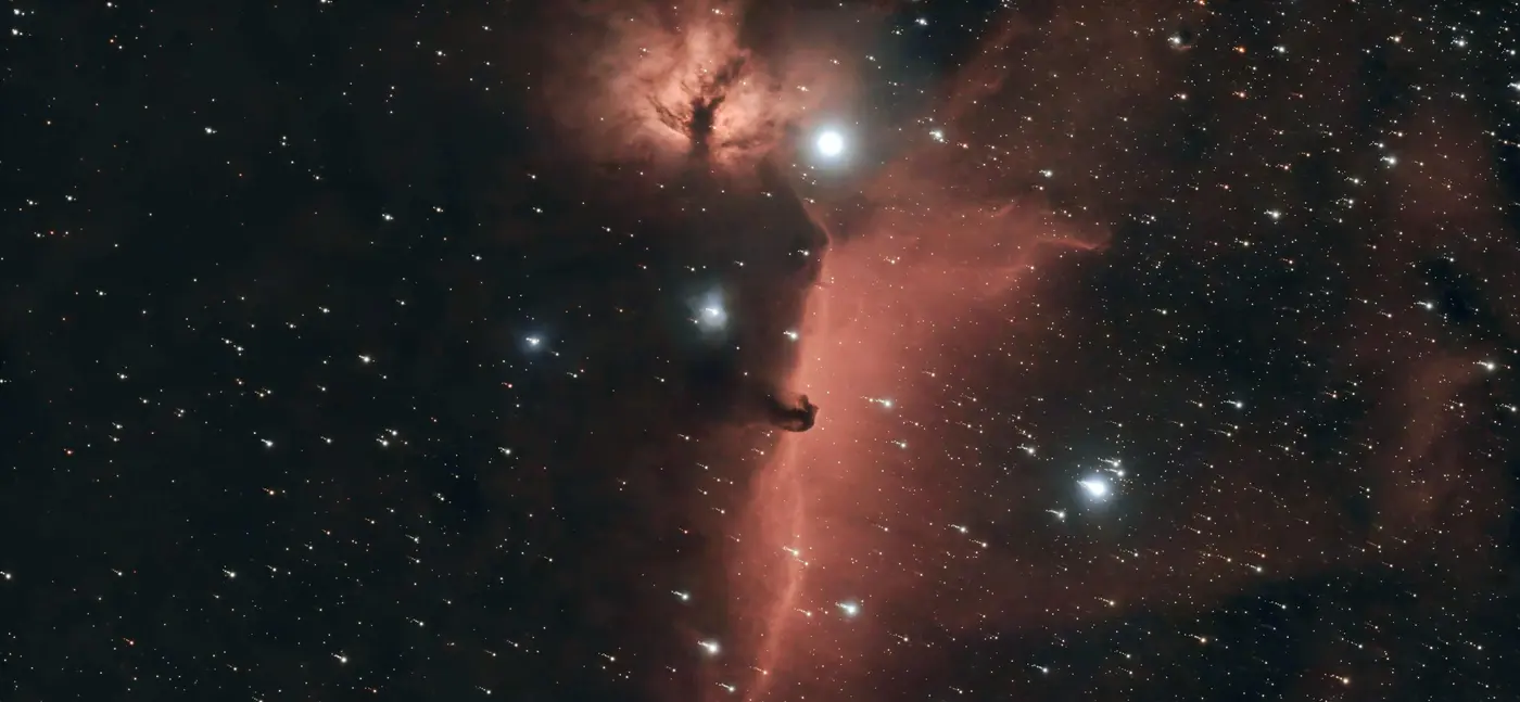 La Flamme et la Tête de Cheval, prise du 18 mars 2026, 1 h 36 de pose, avec les étoiles