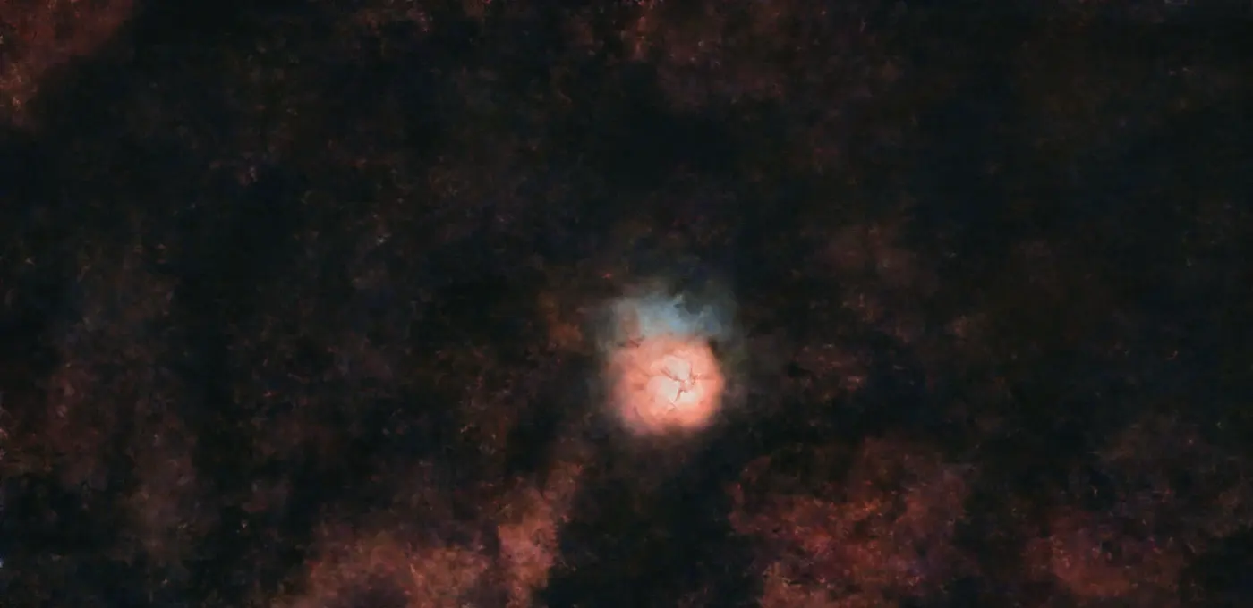 Nébuleuse Trifide, prise du 4 juillet 2026, 7 h 57 de pose, sans les étoiles